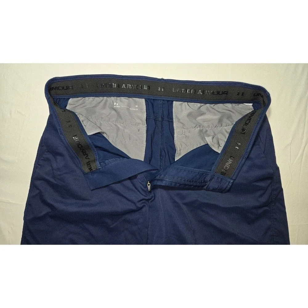 Under Armour Match Play Mens Navy Blue HeatGear Golf Shorts Size 40 Flat Front